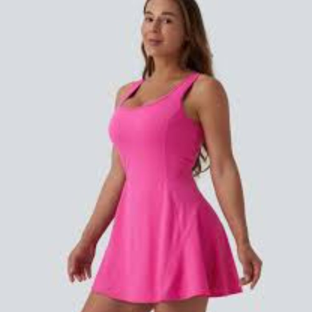 Halara SoftlyZero Airy Backless Twisted Flare Easy Peezy Dress Fushia - XL